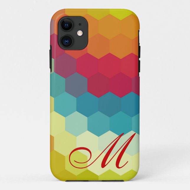 Regenbogen-Hexagon-Muster und Monogramm 2 Case-Mate iPhone Hülle (Rückseite)
