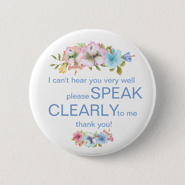 Regenbogen-Hibiskus und blau, schwerhörig Button (Vorderseite)