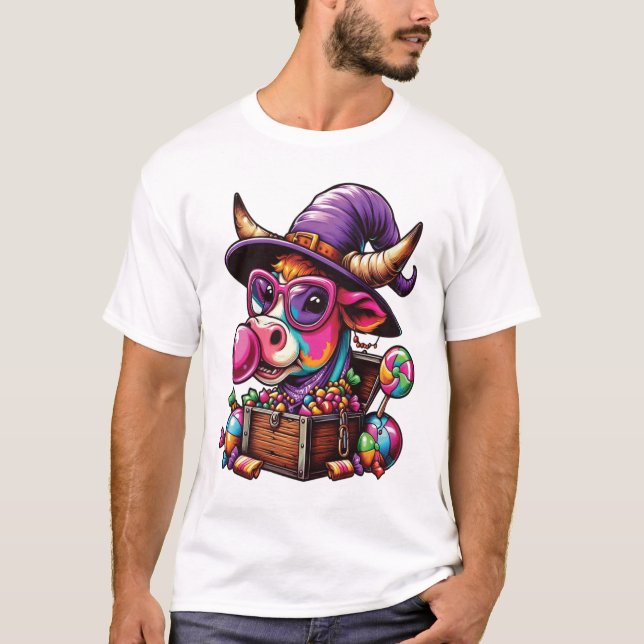 Regenbogen Highland Kuh Halloween T-Shirt (Vorderseite)