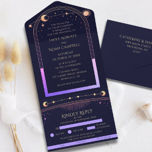 Regenbogen Himmels-Sonne Mond Sterne Hochzeit All In One Einladung