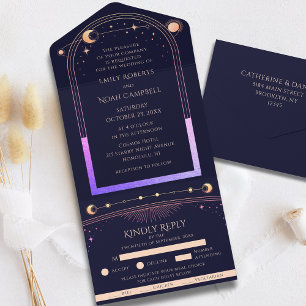 Regenbogen-Himmels-Sonne-Mond-Sterne-Navy-Hochzeit All In One Einladung
