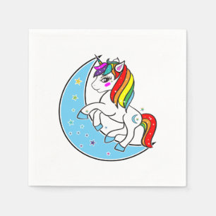 Regenbogen Himmelsblauer Mond & Sterne Einhorn Serviette