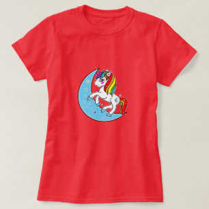 Regenbogen Himmelsblauer Mond & Sterne Einhorn T-Shirt