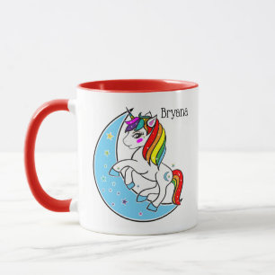 Regenbogen Himmelsblauer Mond & Sterne Einhorn Tasse
