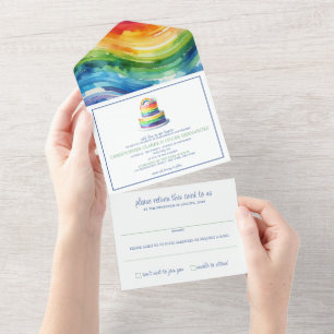 Regenbogen-Hochzeitstorte-Einladung All In One Einladung