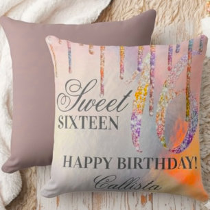 Regenbogen-Holografischer Glitter-Tropfen Sweet 16 Kissen