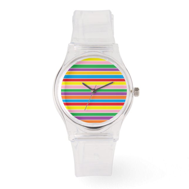 Regenbogen-Horizontale Streifen Armbanduhr (Vorderseite)