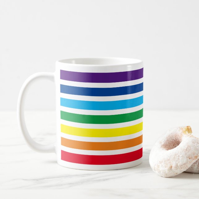Regenbogen-horizontale Streifen Kaffeetasse (Mit Donut)
