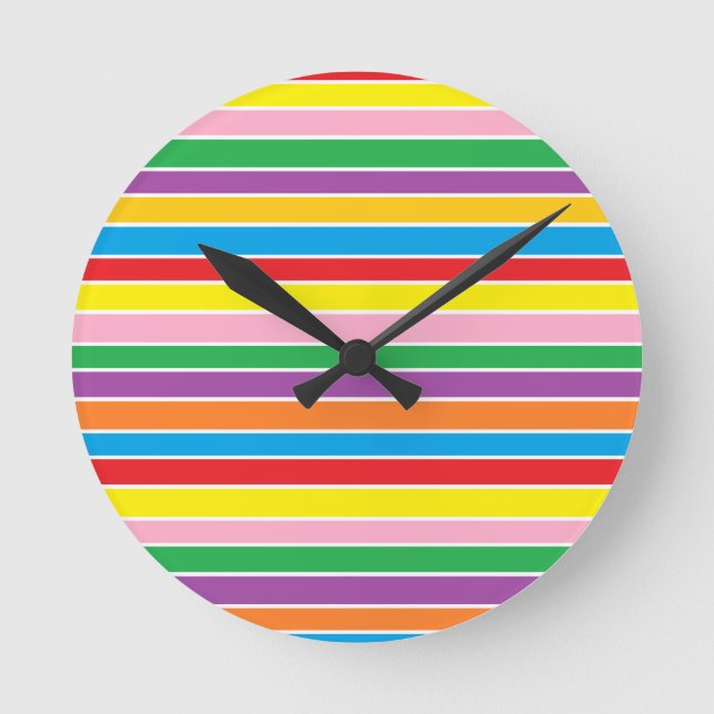 Regenbogen-Horizontale Streifen Runde Wanduhr (Vorderseite)