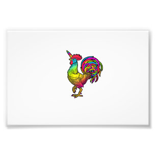 Regenbogen-Huhn-Einhorn-Hahn-Lustiges-Tier-Bild Fotodruck