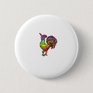 Regenbogen-Huhn-Einhorn-Hahn-Lustiges-Tierbild Button