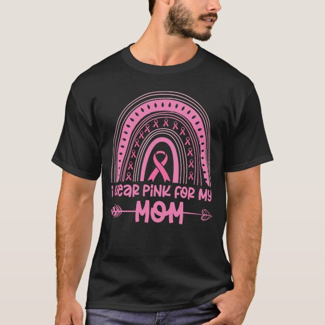 Regenbogen Ich trage Rosa für meine Mama Brustkreb T-Shirt (Vorderseite)