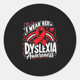 Regenbogen Ich trage Rot für das Dyslexie-Bewussts Runder Aufkleber