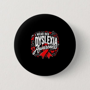 Regenbogen Ich trage Rot für Dyslexie-Bewusstsein Button