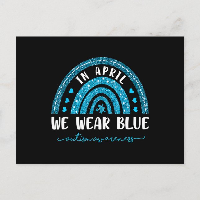 Regenbogen im April tragen wir blaues Autismus Bew Postkarte (Vorderseite)