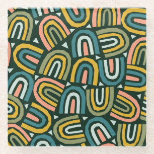 Regenbogen im geometrischen Stil, Vintage Muster. Glasuntersetzer