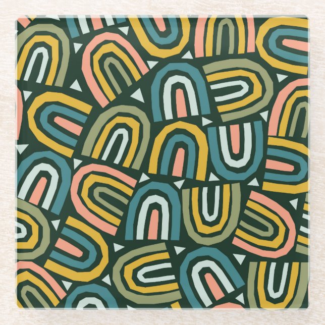 Regenbogen im geometrischen Stil, Vintage Muster. Glasuntersetzer (Vorderseite)