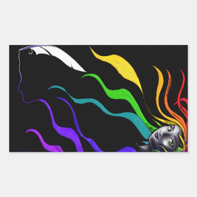 Regenbogen im Haar Rechteckiger Aufkleber (Vorderseite)