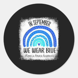 Regenbogen Im September tragen wir blaue Alopezie Runder Aufkleber
