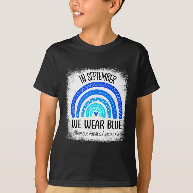 Regenbogen Im September tragen wir blaue Alopezie  T-Shirt (Vorderseite)
