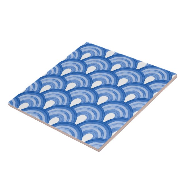 Regenbogen in Aquarellfarbe - blaue Muster Keramik Fliese (Seite)