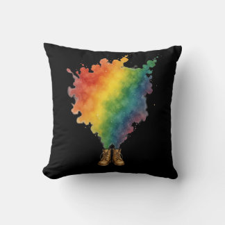 Regenbogen in beigen Stiefeln Kissen