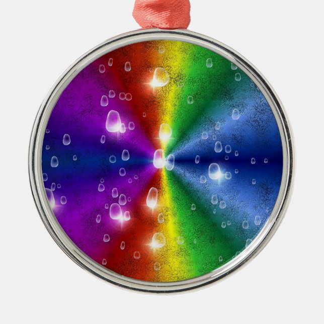 Regenbogen in Elefantenletheroptik & Regentropfen Ornament Aus Metall (Vorne)