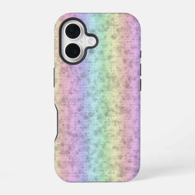 Regenbogen in Elephant Skin Leather Optik iPhone 16 Hülle (Rückseite)