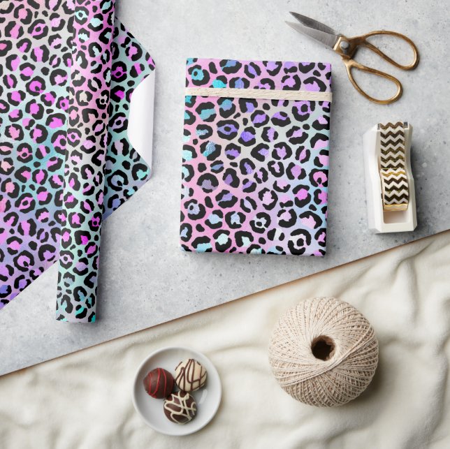 Regenbogen-Irideszenz-Gradient und Leopardenflecke Geschenkpapier (Kunsthandwerk)