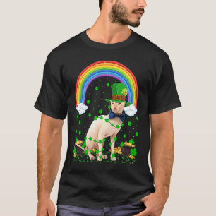 Regenbogen Irischer Kleeblatt Sphynx Katze St. Pat T-Shirt