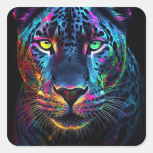 Regenbogen Jaguar Quadratischer Aufkleber