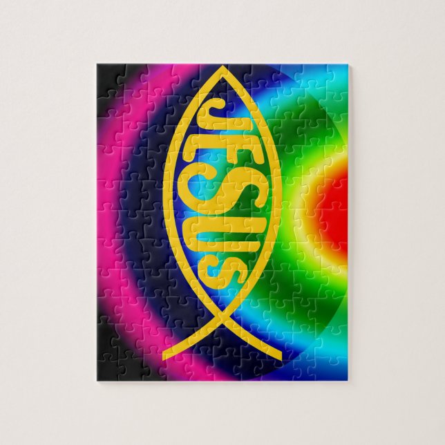 REGENBOGEN JESUS-FISCH-ICHTHYS CHRISTUS PUZZLE (Vertikal)