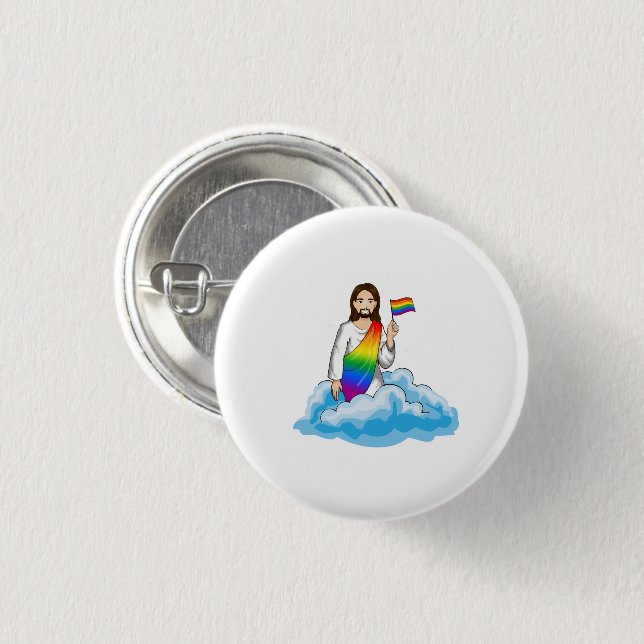 Regenbogen-Jesus-Flagge Button (Vorne & Hinten)