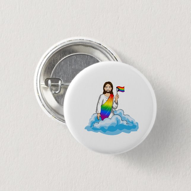 Regenbogen-Jesus-Fortschrittsflagge Button (Vorne & Hinten)