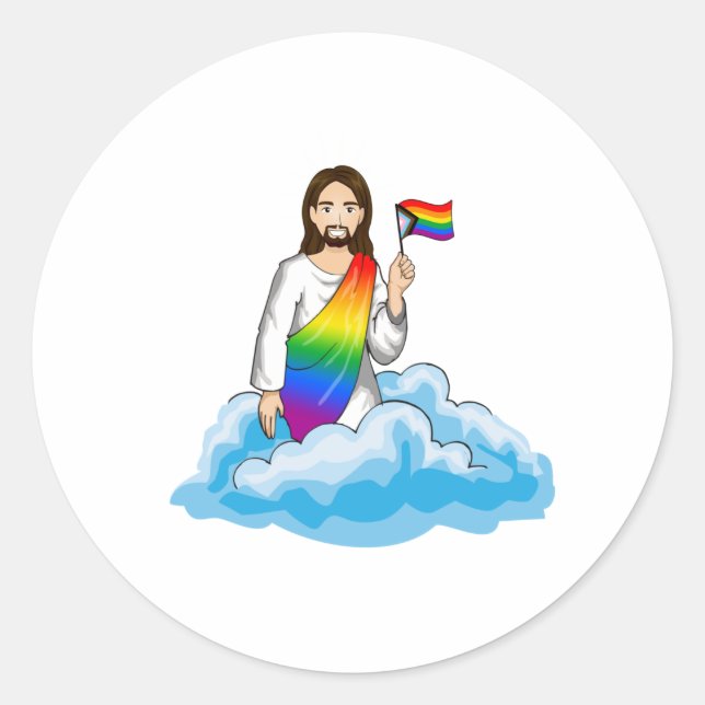 Regenbogen-Jesus-Fortschrittsflagge Runder Aufkleber (Vorderseite)