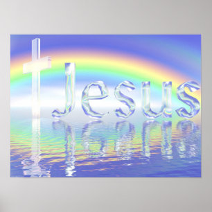 Regenbogen-Jesus-Kreuz Poster