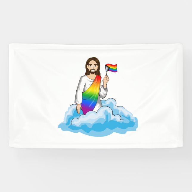 Regenbogen Jesus Progress Flag Banner (Horizontal)