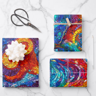 Regenbogen-Juwel-Ton-Mosaikglas-Muster-Geburtstag Geschenkpapier Set