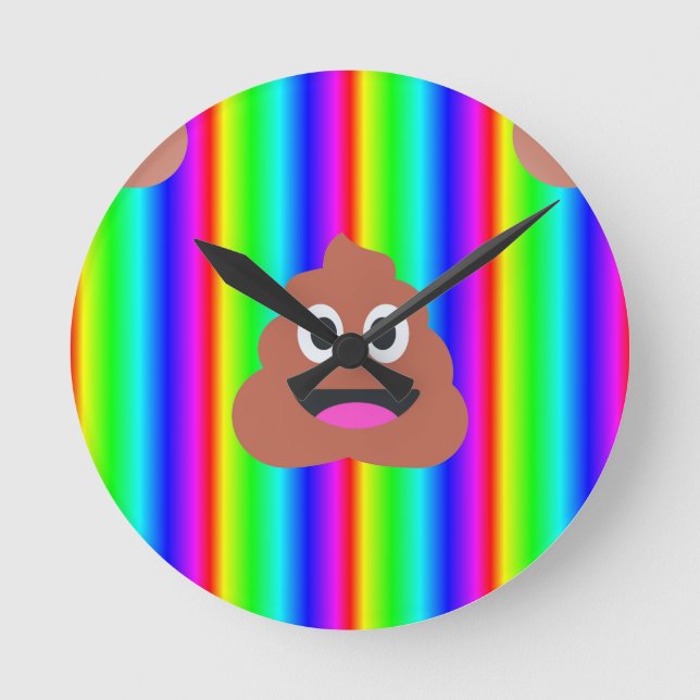 Regenbogen kackte Emoji Runde Wanduhr (Vorderseite)