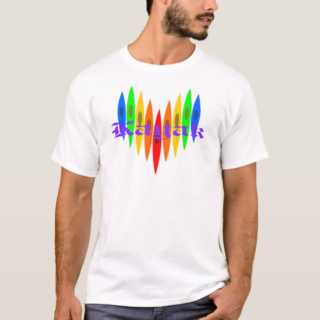 Regenbogen-Kajak-Herz T-Shirt (Vorderseite)