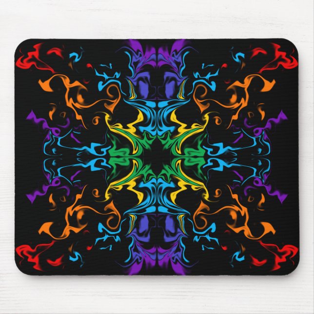 Regenbogen-Kaleidoskop-Abstrakt-Schwarze-Mauspad Mousepad (Vorne)