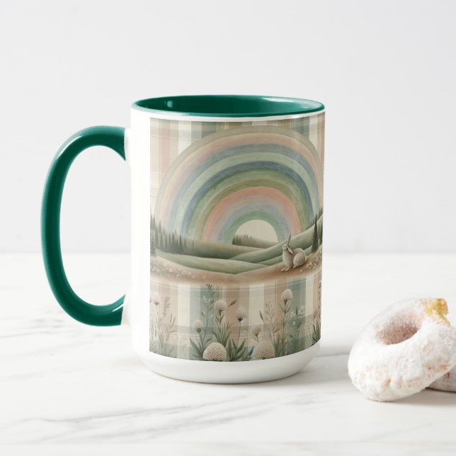Regenbogen-Kariert Tasse (Mit Donut)