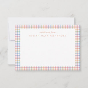 Regenbogen-Karo Pastell-Gingham personalisierte Ki Mitteilungskarte