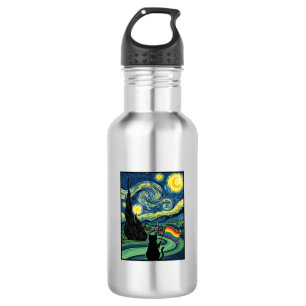 Regenbogen-Katz-Nachtlandschaft-Vektor-Shirt-Desig Edelstahlflasche