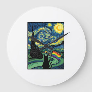 Regenbogen-Katz-Nachtlandschaft-Vektor-Shirt-Desig Große Wanduhr