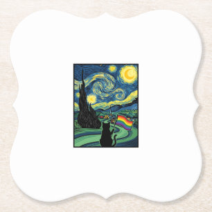 Regenbogen-Katz-Nachtlandschaft-Vektor-Shirt-Desig Untersetzer