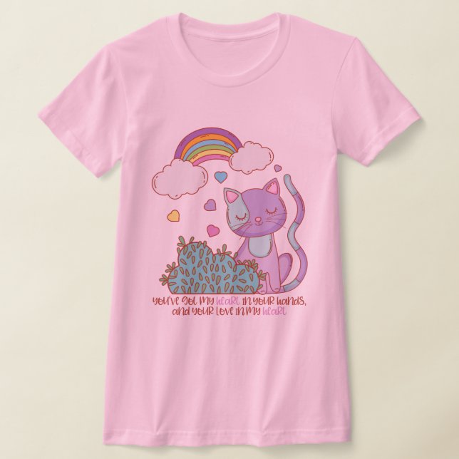 Regenbogen-Kätzchen-mit-Herz-Lyrics auf Frauen-T-S T-Shirt (Ablage )