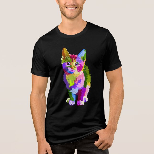 Regenbogen-Kätzchen-T-Shirt Tri-Blend Shirt (Vorderseite)