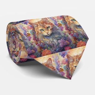 Regenbogen Katze Blumen Schmetterling Boho Krawatte