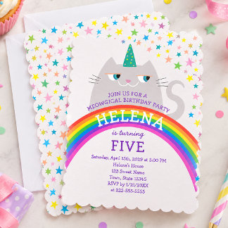 Regenbogen Katze Einhorn 5. Geburtstag Einladung